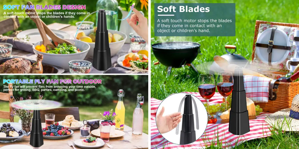 Fly Fans for Tables with Holographic Blades Fly Spinner Portable Outdoor Picnic Fan Bug Fan for Picnic Restaurant Party Home BBQ (3).webp